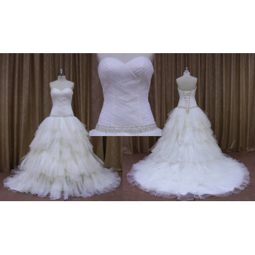 Pleated Bridal Wedding Dress with Beaded Sash